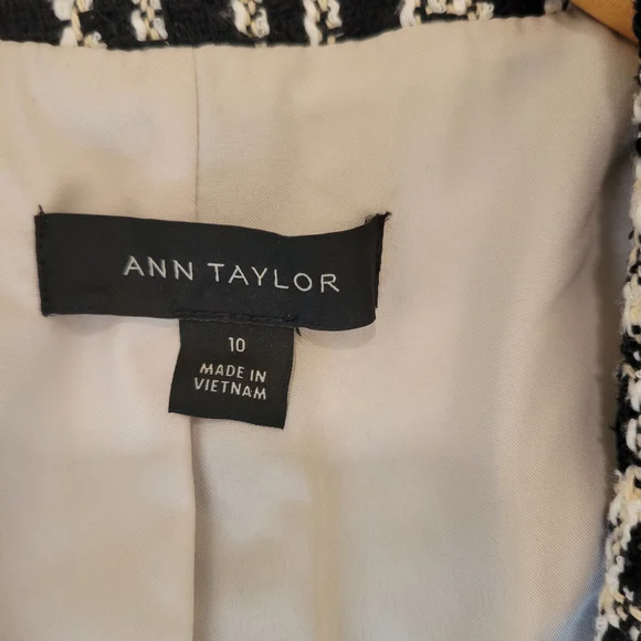 ANN TAYLOR TWEED Yellow Black and White Plaid Women's Blazer Sz 10 - Picture 5 of 15